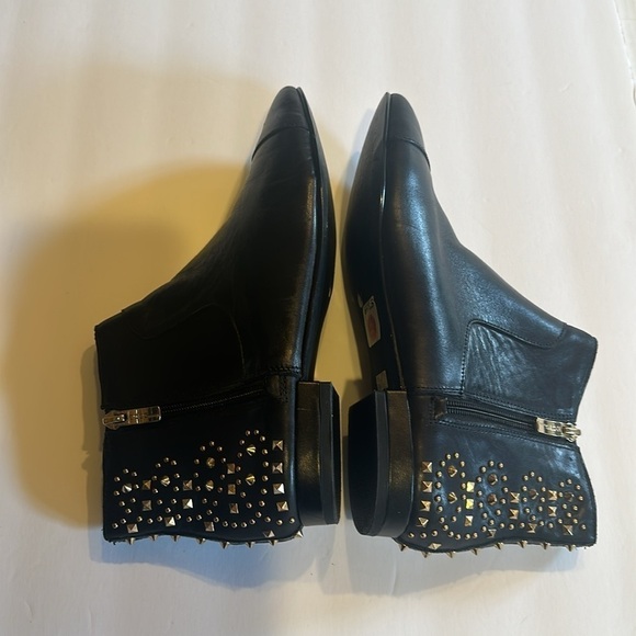 BCBG Logann ankle black booties gold dots & spikey embellishments leather upper - Picture 3 of 9